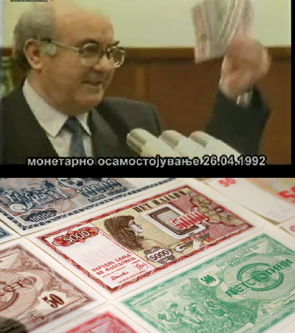 33 ГОДИНИ МОНЕТАРНА САМОСТОЈНОСТ Премиерот Кљусев на денешен ден во Собранието ги обзнани првите македонски пари – денари 33 ГОДИНИ МОНЕТАРНА САМОСТОЈНОСТ Премиерот Кљусев на денешен ден во Собранието ги обзнани првите македонски пари – денари